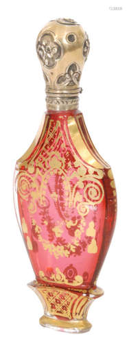 A French silver gilt and cranberry glass scent bottle