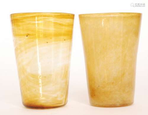 A 1930s Whitefriars glass tumbler vase designed by Marriott Powell decorated in Streaky Amber