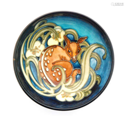 A Moorcroft Pottery small footed bowl decorated in the Fallow Deer pattern designed by Kerry Goodwin