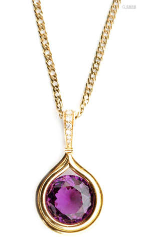 An 18ct synthetic corundum and diamond pendant