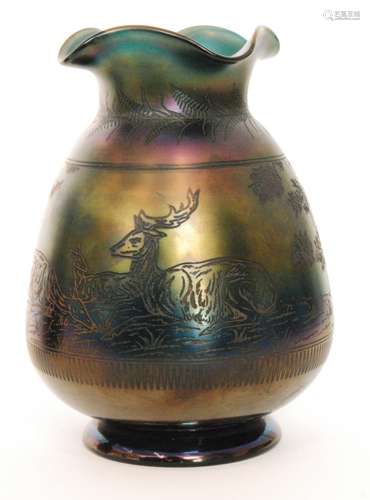 A Thomas Webb & Sons Bronze Ware vase of footed ovoid form with a quatrelobed rim