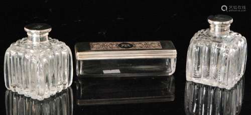 A William IV hallmarked silver topped rectangular glass box with pierced cover