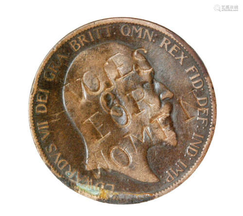 A 1902 Edward VII penny defaced with the words Votes for Women