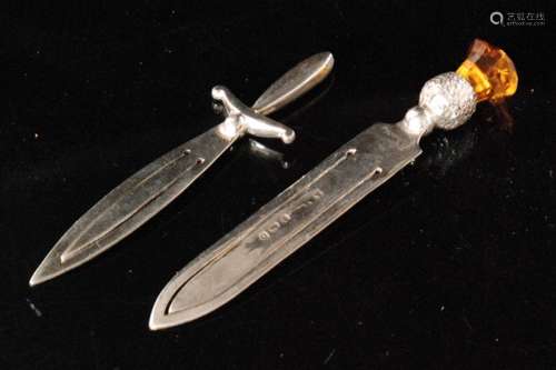 A hallmarked silver bookmark modelled as a dagger