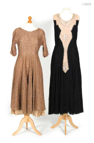 A 1930s ladies vintage drop waisted dress