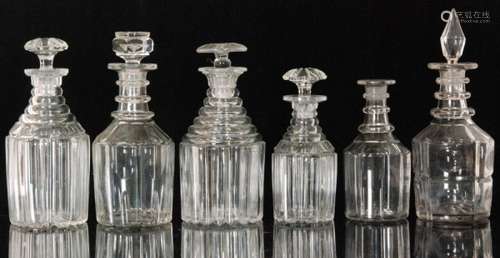 A group of six 19th Century clear glass decanters