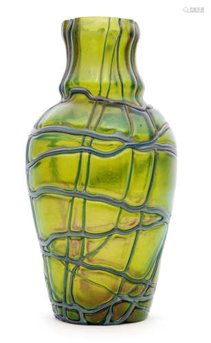 An early 20th Century Kralik glass vase of high shouldered form below a waisted neck