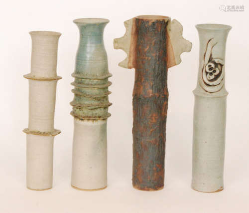 Four contemporary studio pottery cylinder vases by Usha Khosla