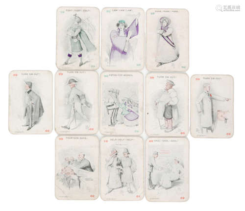 An early 20th Century part set of playing cards from the card game Panko or Votes for Women 'The Great Card Game Suffragists v Anti-Suffragists' comprising thirty-eight cards Pank! Pank! Pank!