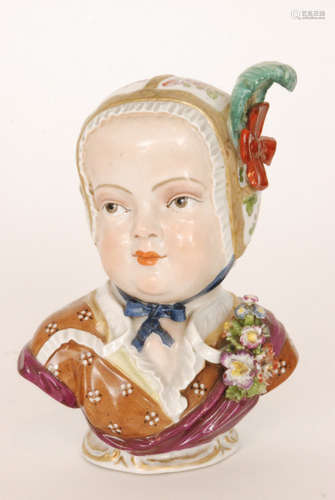 An early 20th Century Dresden bust modelled after the Meissen original of Prince de Bourbon