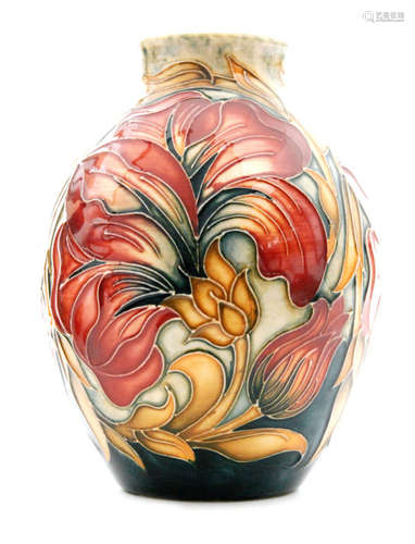 A contemporary Moorcroft Pottery vase decorated in the Spanish pattern painted by Wendy Mason