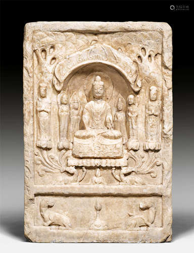 BUDDHISTISCHE MARMOR-STELE.