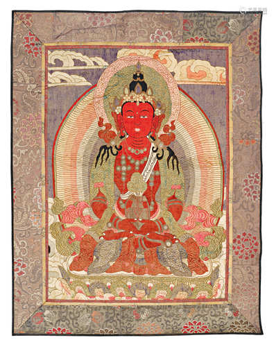 GESTICKTES THANGKA DES AMITAYUS.