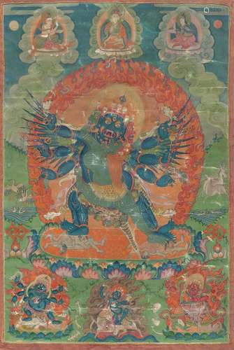 THANGKA EINER ZORNVOLLEN GOTTHEIT YAB-YUM.