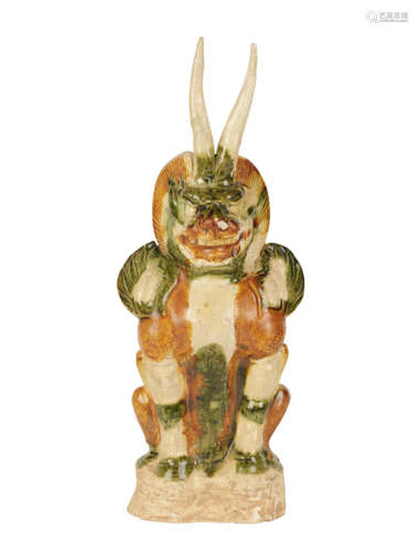 SANCAI-GLAZED FIGURE OF A MYTHICAL BEAST, TANG DYNASTY