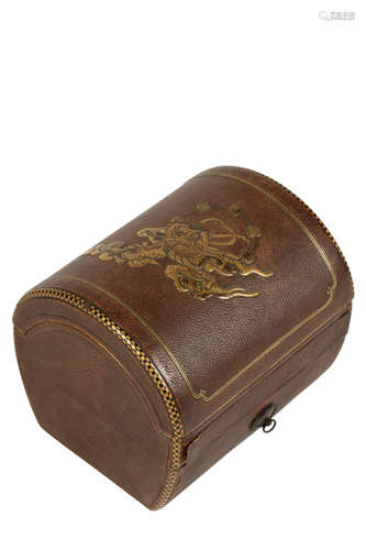 UNUSUAL LEATHER AND GILT LACQUER BOX, MEIJI PERIOD (1868-1912)