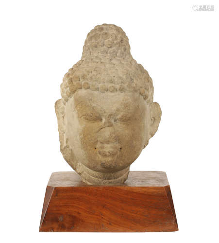 CARVED SANDSTONE HEAD OF A BUDDHA, INDIA, 3RD CENTURY OR LATER