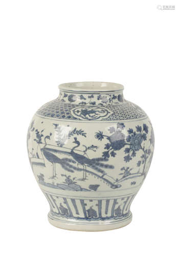 BLUE AND WHITE 'PEACOCK' JAR, MING DYNASTY