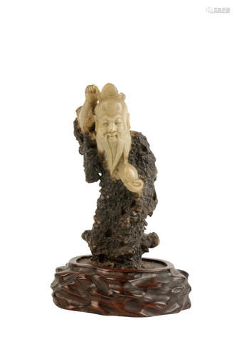 SOAPSTONE CARVED FIGURE OF SHOU-LAO, QING DYNASTY, 19TH CENTURY