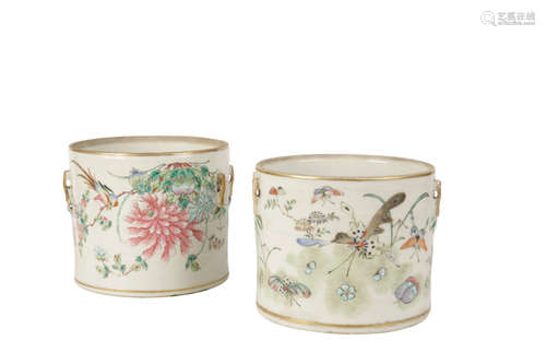 PAIR OF FAMILLE ROSE JARDINIERES, LATE QING DYNASTY