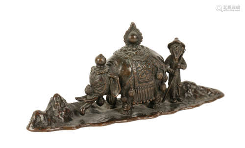 UNUSUAL BRONZE BRUSH REST, QING DYNASTY, 19TH CENTURY