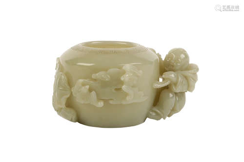 CELADON JADE 'BATS AND BOY' BRUSH WASHER