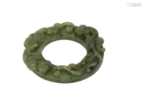 SPINACH-GREEN JADE 'QILIN' PENDANT, QING DYNASTY