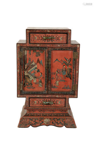 RED LACQUER CABINET, QING DYNASTY 19TH CENTURY