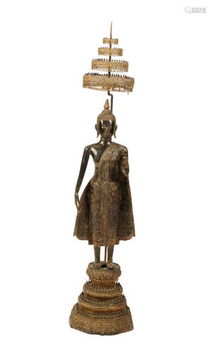 GILT-BRONZE STANDING BUDDHA, THAILAND, 19TH CENTURY