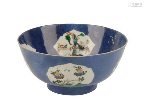 FAMILLE VERTE POWDER-BLUE GROUND BOWL, QING DYNASTY, 19TH CENTURY