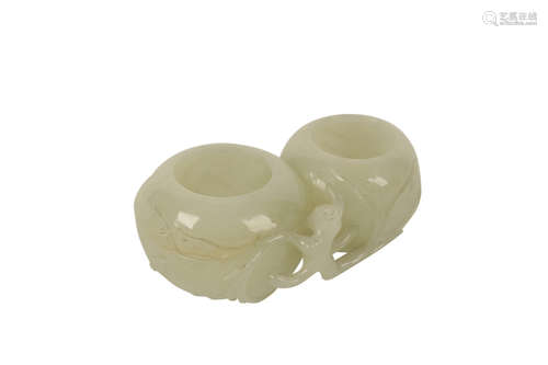 SMALL WHITE JADE 'PEACH' BRUSHWASHER, QING DYNASTY, 18TH CENTURY