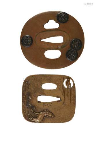 TWO JAPANESE MIXED METAL TSUBA, MEIJI / EDO