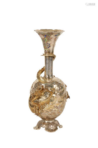 GOOD SILVER, SILVER GILT AND ENAMEL VASE, MEIJI PERIOD (1868-1912)