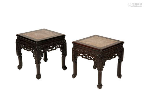 PAIR OF CARVED HARDWOOD LOW STANDS, LATE QING DYNASTY