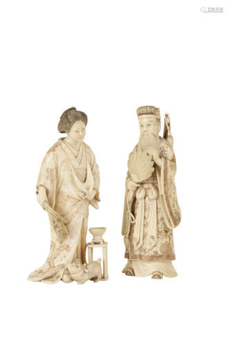 TWO CARVED IVORY OKIMONO'S, MEIJI PERIOD (1868-1912)