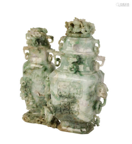 JADEITE CARVED DOUBLE VASE