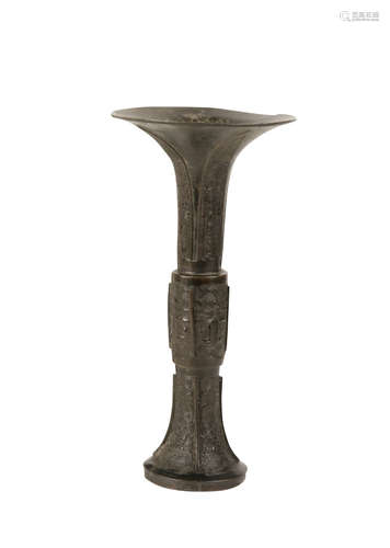 BRONZE ARCHAIC STYLE GU FORM VASE, QING DYNASTY