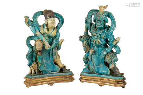 PAIR OF TURQUOISE-GLAZE ROOF TILES, MING DYNASTY