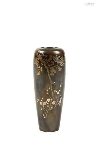 BRONZE MIXED METAL VASE, MEIJI PERIOD (1868-1912)