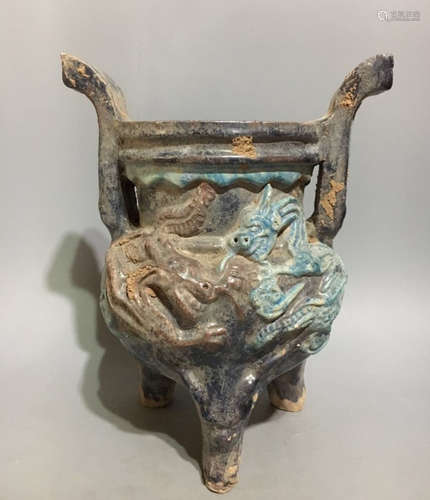 A DRAGON DECORATED TRIPOD CENSER