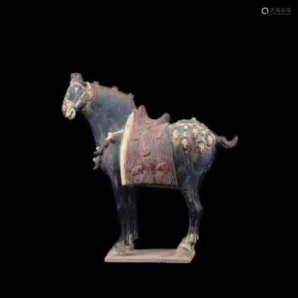 A BLUE GLAZE SANCAI HORSE SHAPED FIGURE