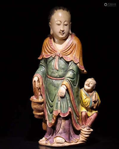 SHOUSHAN STONE GUANYIN AND CHILDREN ORNAMENT