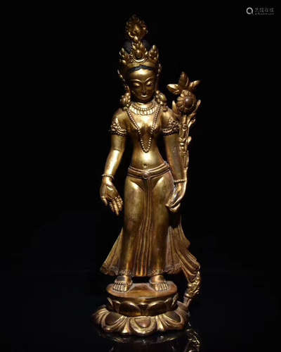 A GILT COPPER ALLOY GREEN TARA