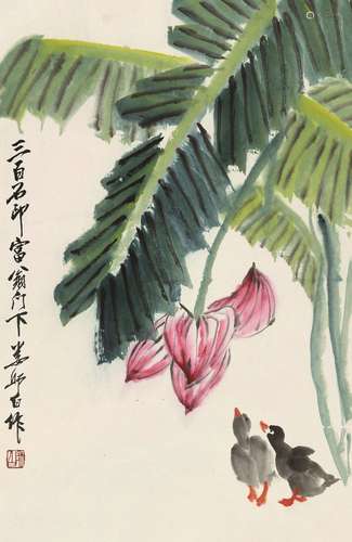 娄师白 芭蕉小鸭 镜心 纸本