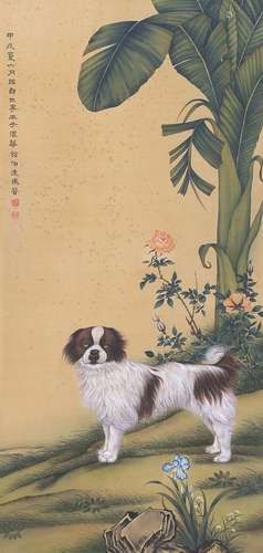 马晋 犬 立轴 绢本