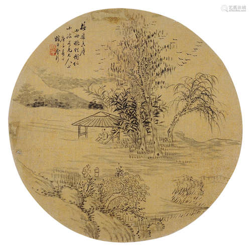 金心兰（1841～1909） 山水 扇面 泥金绢本