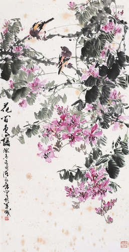 陈永康（b.1944） 花间鸟语 镜片 设色纸本