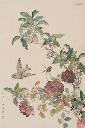 溥儒（1896～1963） 花鸟 镜片 设色绢本