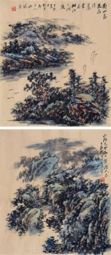 邓三元（b.1954） 山水 （二幅） 镜片 设色纸本