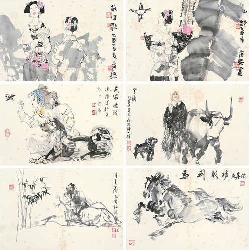 杨力舟 杜滋龄 谢志高 于志学 张道兴 王迎春（b.1942） 册页 册页 （十开选六） 设色纸本